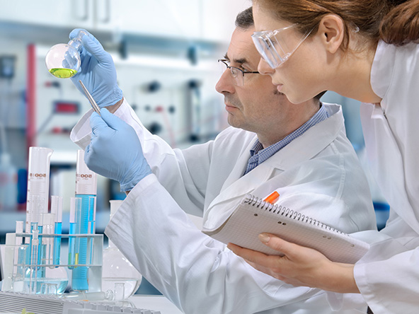 Lab bench with materials research equipment